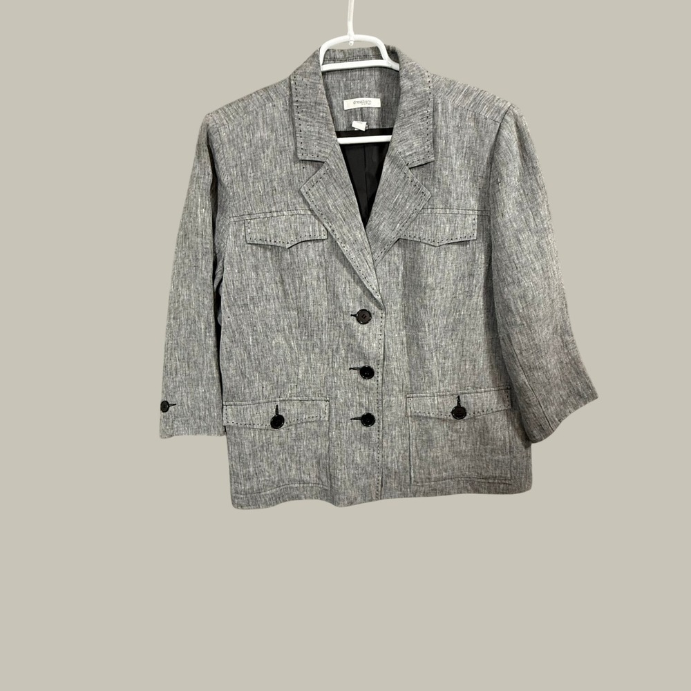 Dressbarn Woman Gray 100% Linen Blazer Jacket 3/4 Sleeve Plus Size 14W